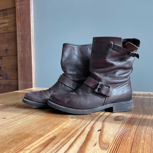 7.5 - Frye Brown Leather Veronica Short Moto Slouch Womens Boots 0603AG