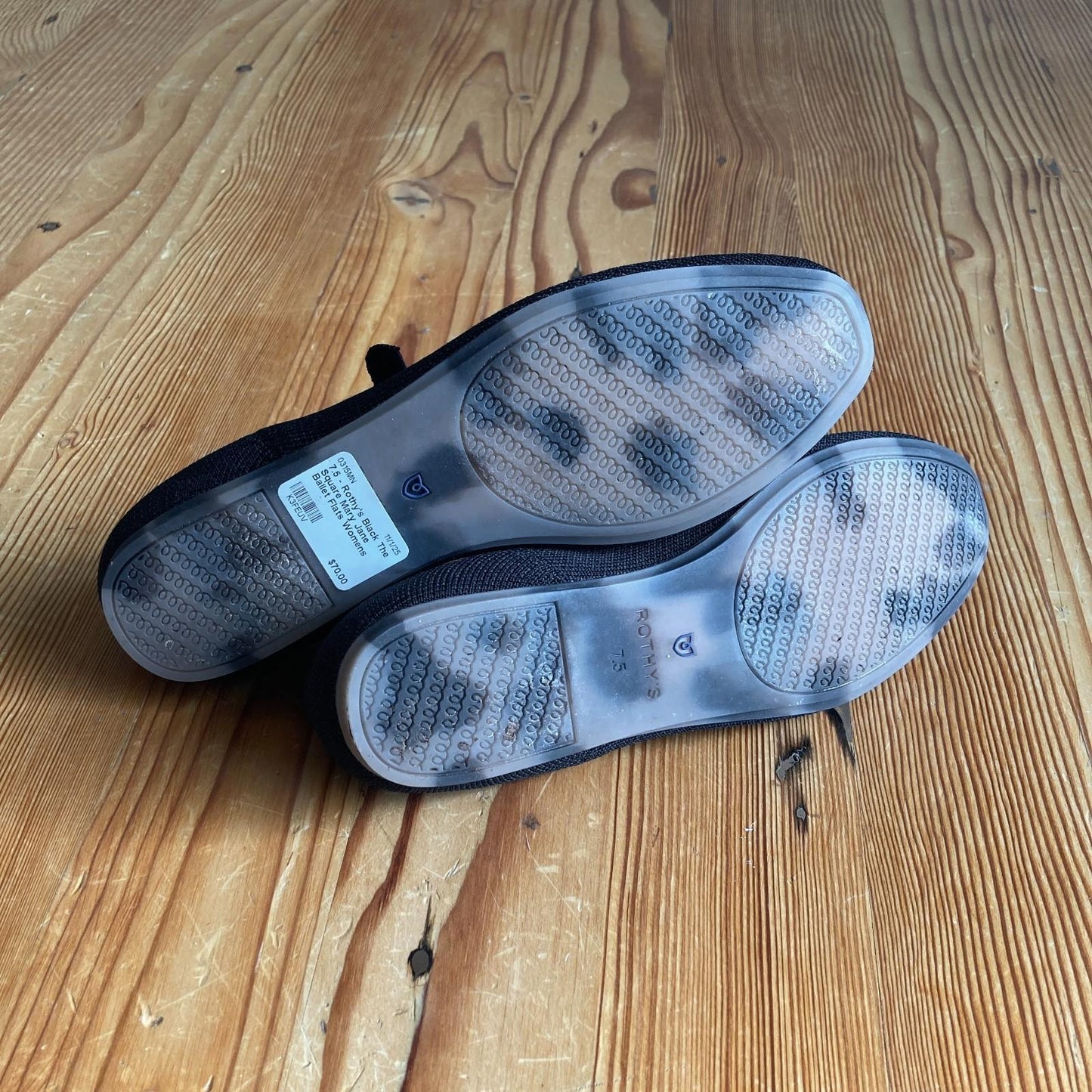 7.5 - Rothy's Black The Square Mary Jane Ballet Flats Womens Shoes 0315MN