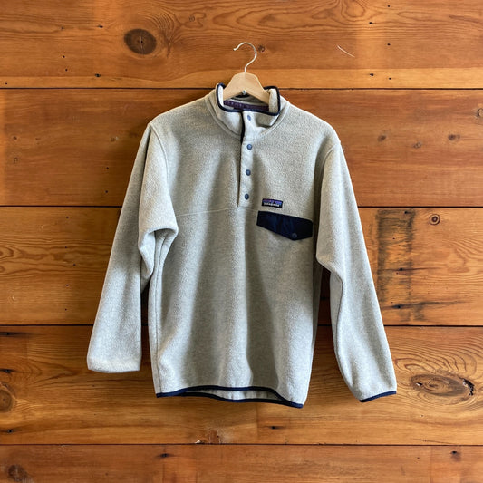 S Mens - Patagonia Oat/Gray Synchilla Snap-T Pullover Fleece Jacket 1103ES