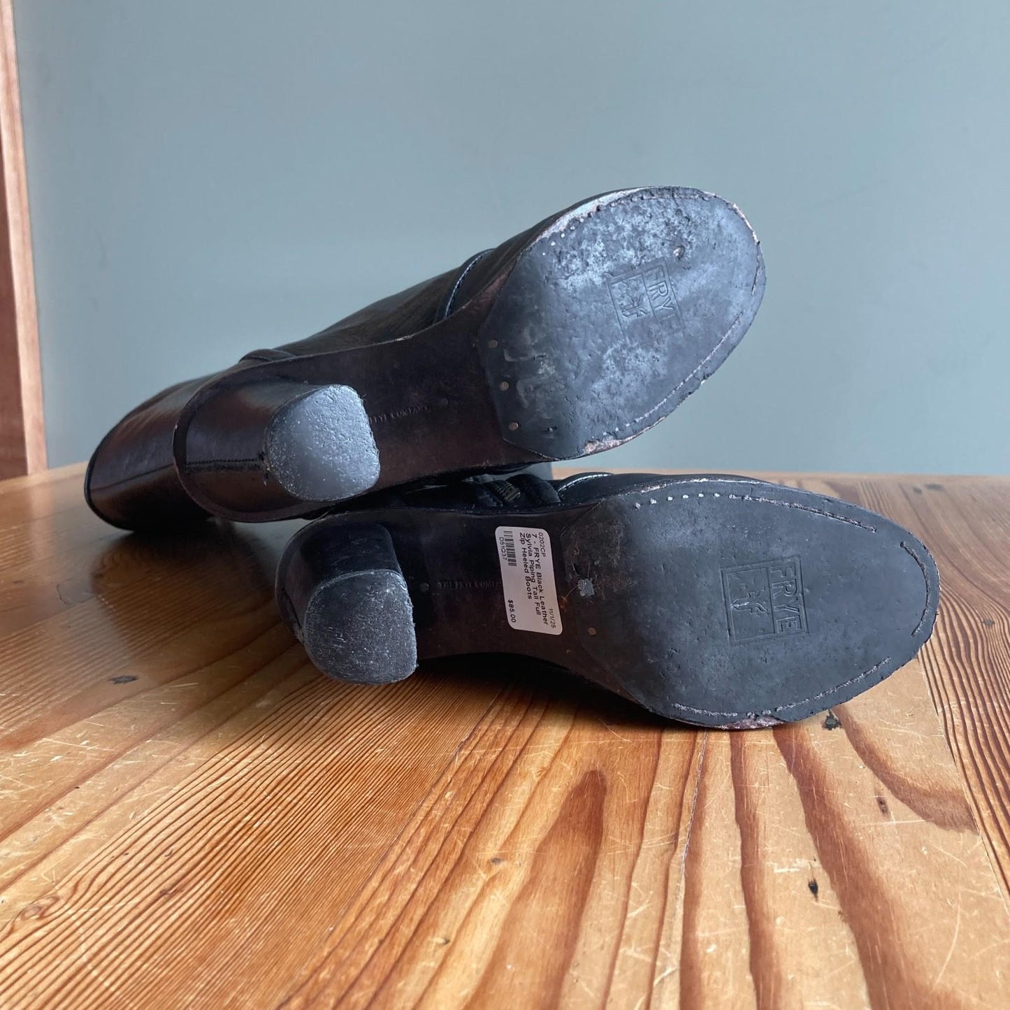 7 - FRYE Black Leather Sylvia Piping Tall Full Zip Heeled Boots 0202CP