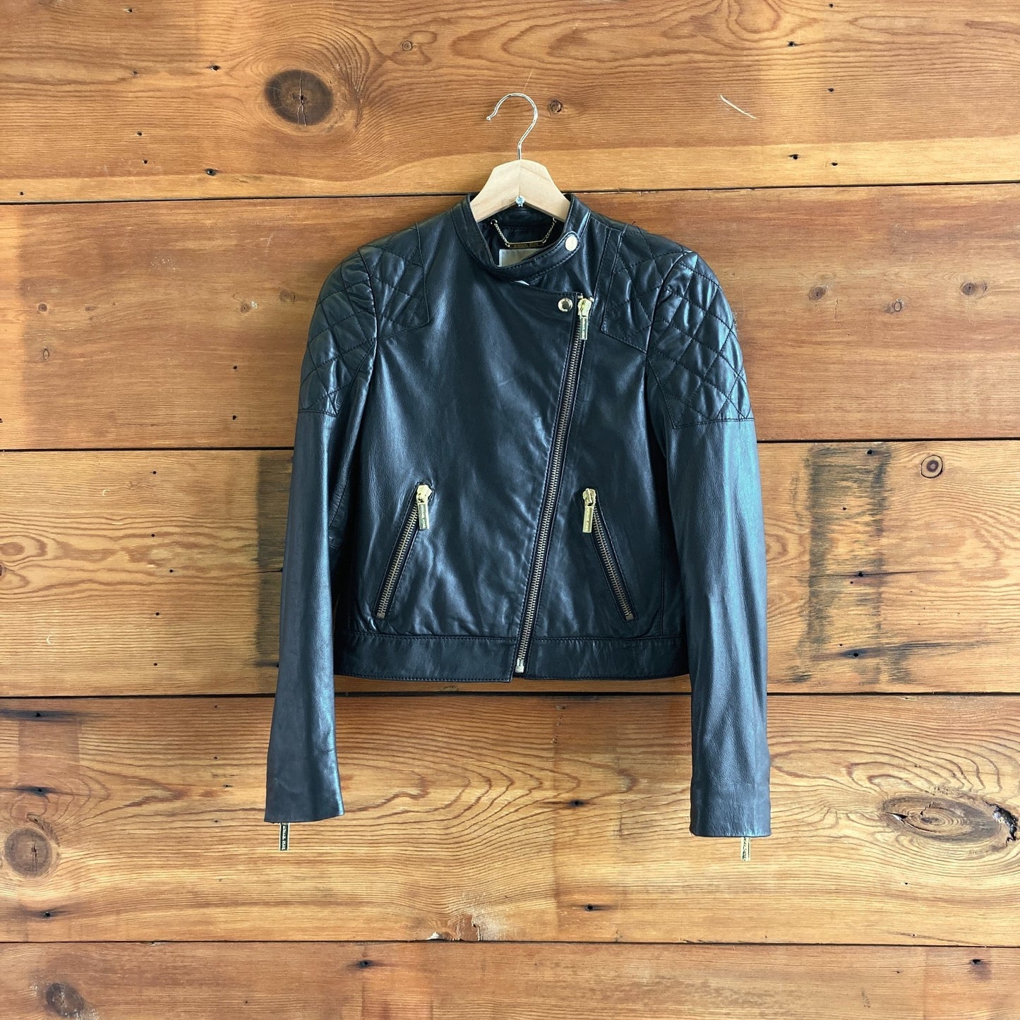 XS - Michael by Michael Kors Black Leather Zip Moto Jacket 1101SC