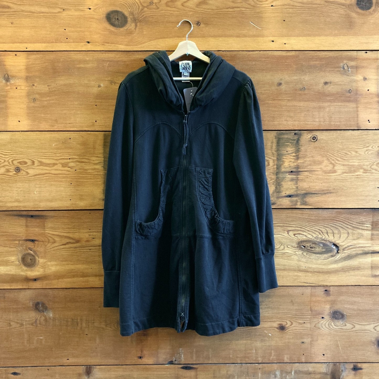 XXL - Prairie Underground Black Ruched Hoodie Long Cloak Jacket 0806TK