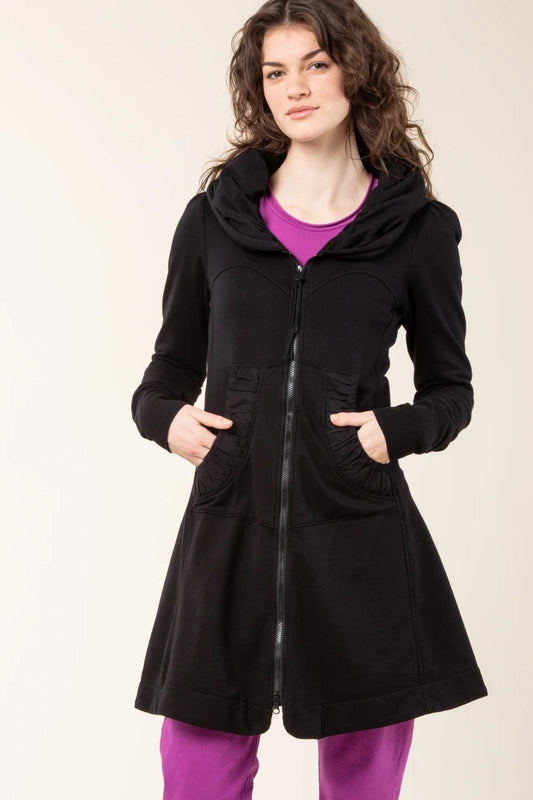 XXL - Prairie Underground Black Ruched Hoodie Long Cloak Jacket 0806TK