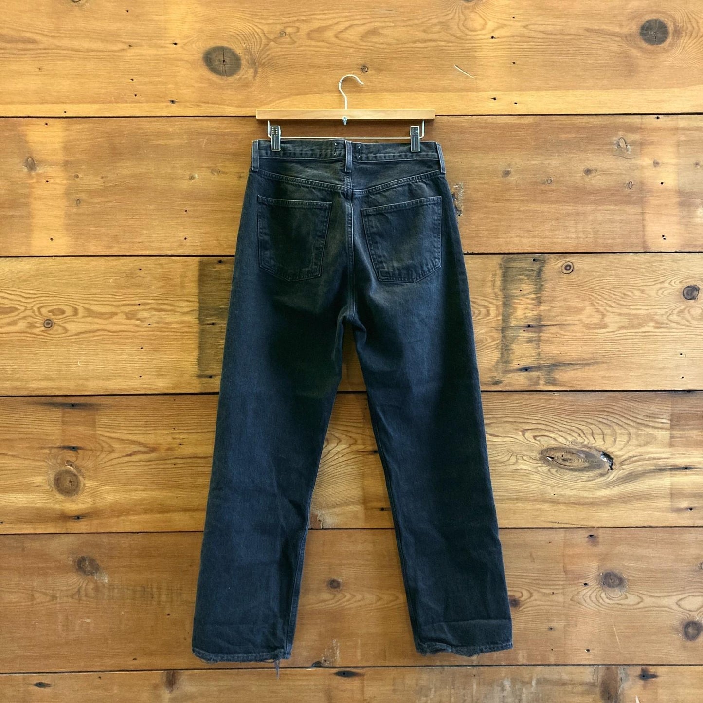 27 - AgoldE Tar Black 90's Mid Rise Straight Womens Button Fly Jeans 0628AC