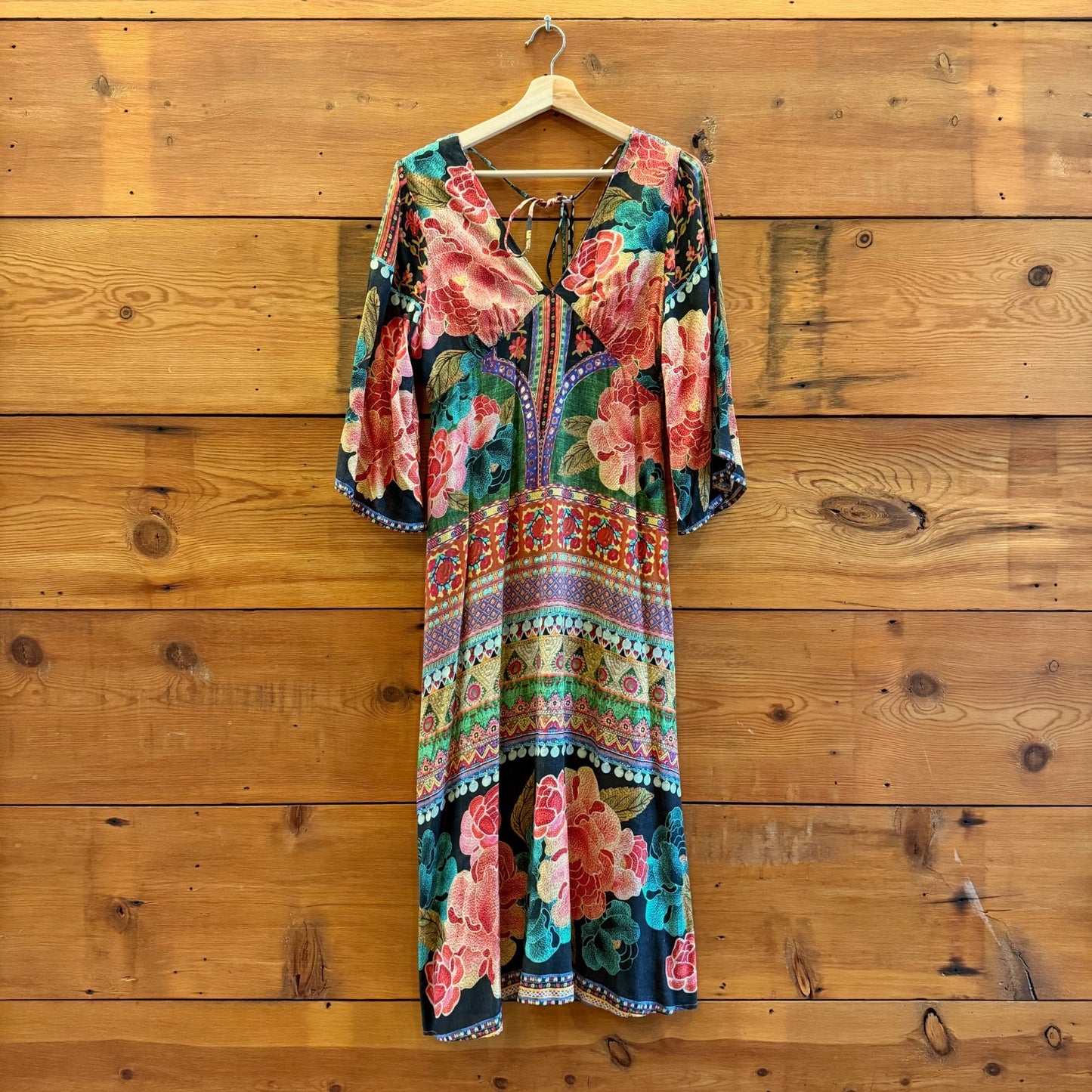 S / M - Farm Rio Anthropologie Floral Print Rosario V-Neck Midi Dress 1110JS