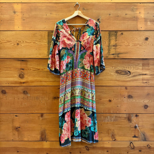 S / M - Farm Rio Anthropologie Floral Print Rosario V-Neck Midi Dress 1110JS
