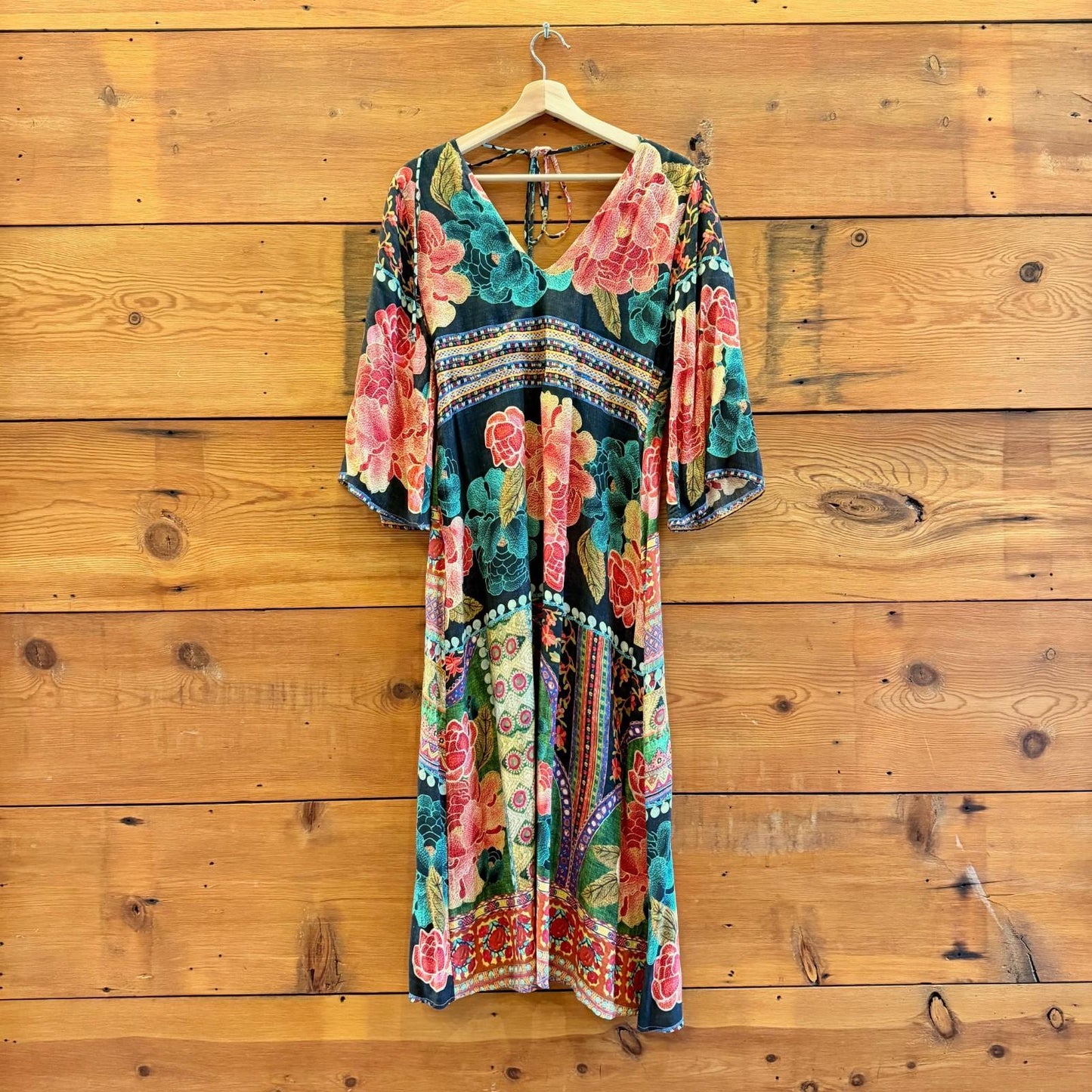 S / M - Farm Rio Anthropologie Floral Print Rosario V-Neck Midi Dress 1110JS