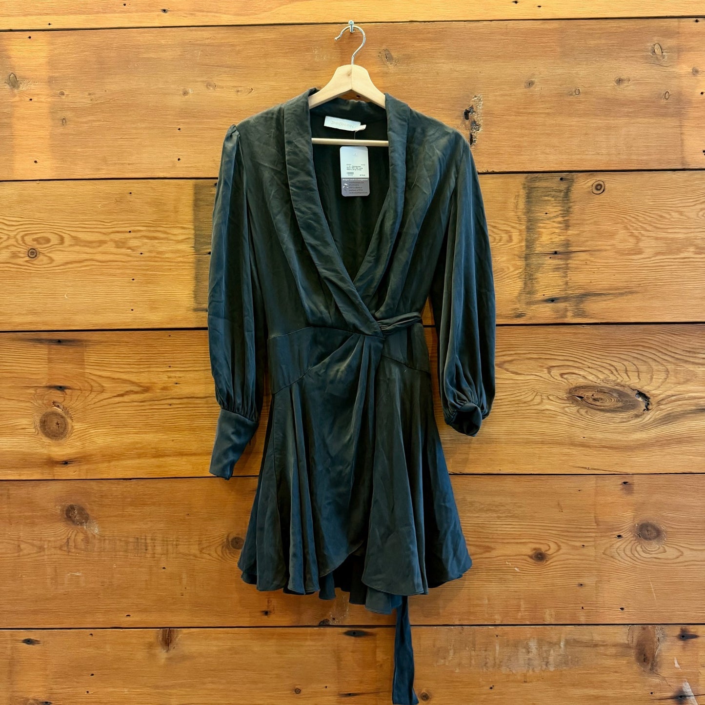 1 / S - Zimmerman Black 100% Silk Long Sleeve Wrap Dress 0826NH