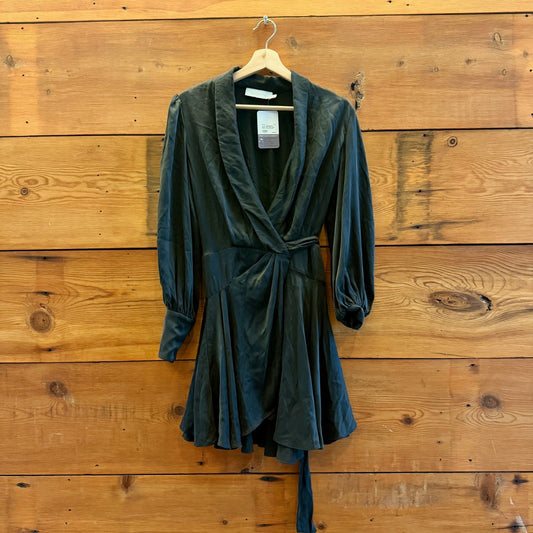 1 / S - Zimmerman Black 100% Silk Long Sleeve Wrap Dress 0826NH