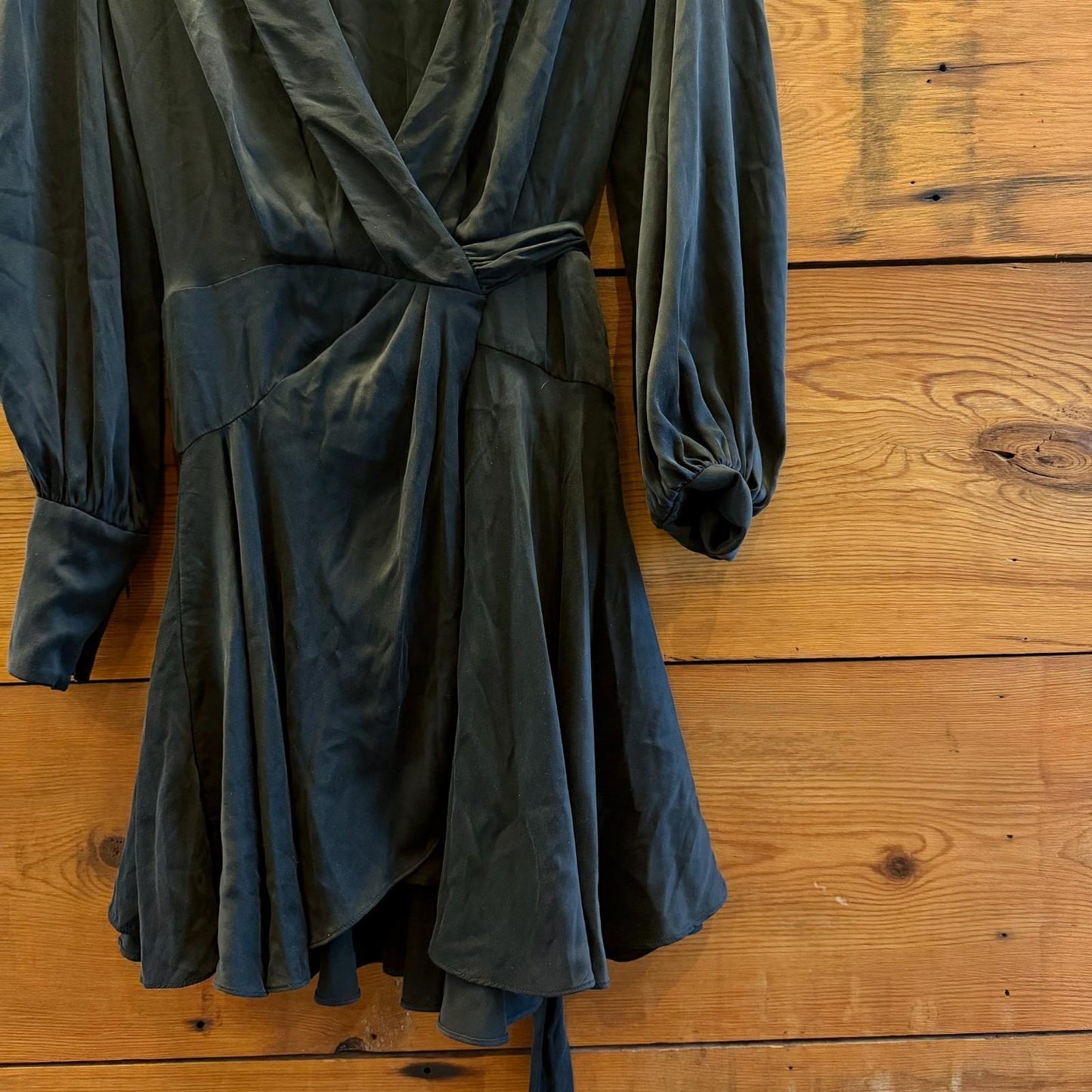1 / S - Zimmerman Black 100% Silk Long Sleeve Wrap Dress 0826NH