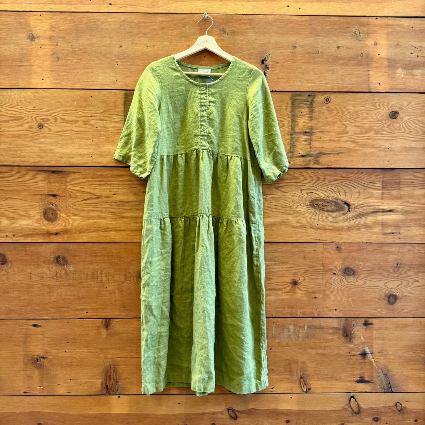 M - Conscious Clothing Green Ranch Babydoll Tiered Short Sleeve Dress 0607CC
