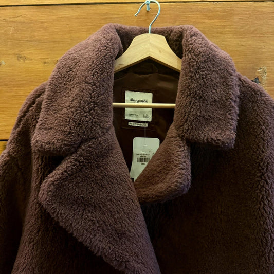 S - Abercrombie & Fitch Brown A&F Teddy Coat NEW $160 Winter Jacket 1106KS