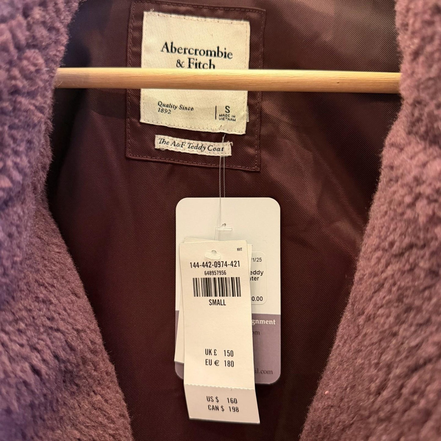 S - Abercrombie & Fitch Brown A&F Teddy Coat NEW $160 Winter Jacket 1106KS