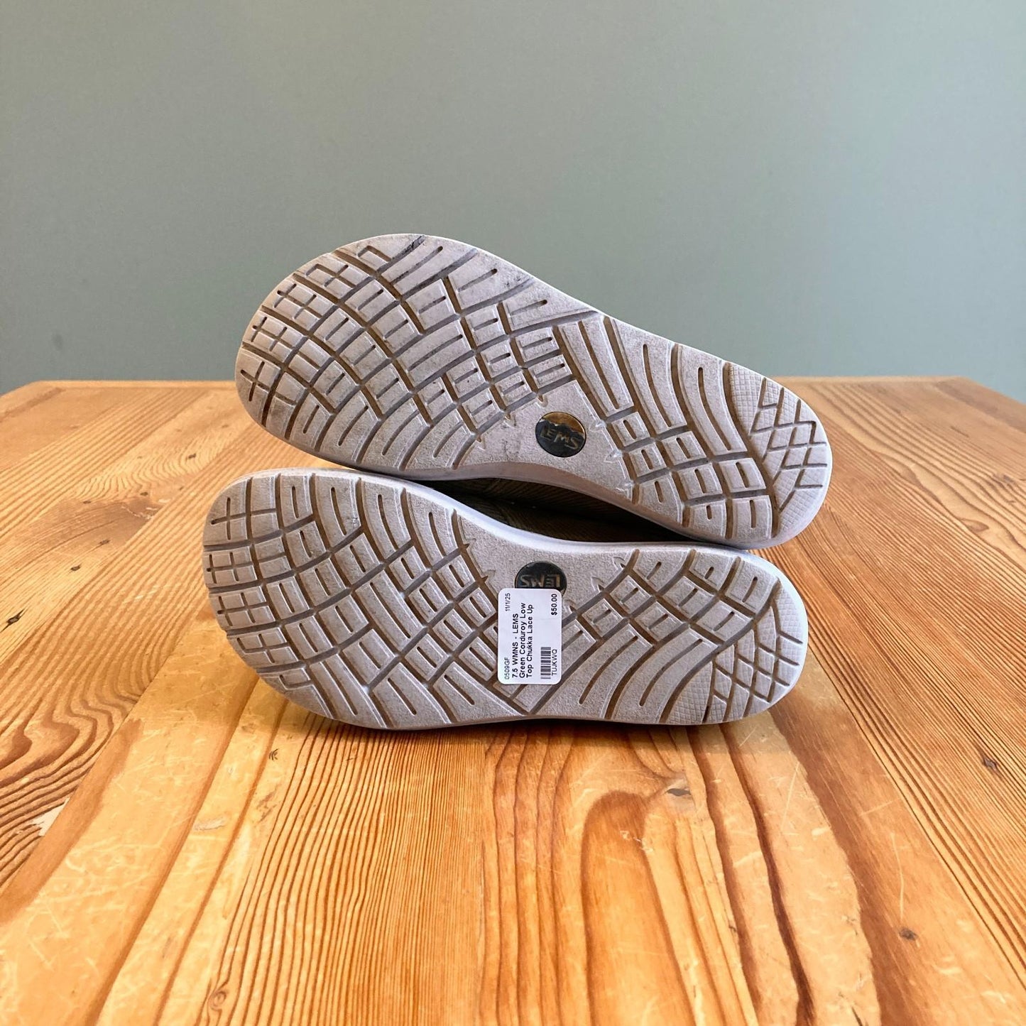 7.5 WMNS - LEMS Green Corduroy Low Top Chukka Lace Up Shoes 0509GF