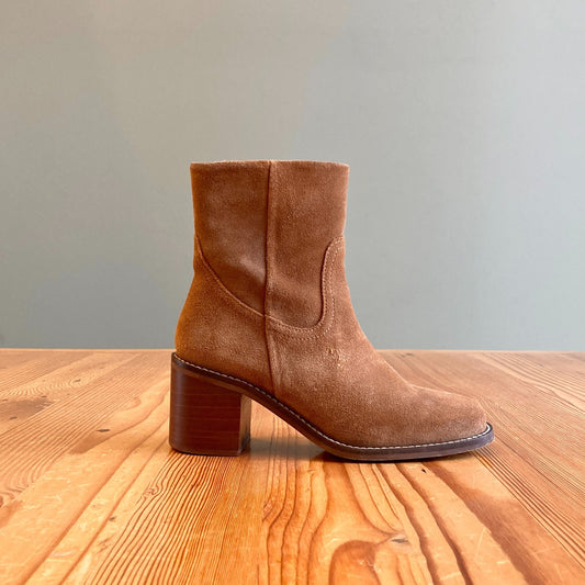 6 - Patina Portland Leather Brown Suede Square Toe Stacked Heel Boots 1104JU