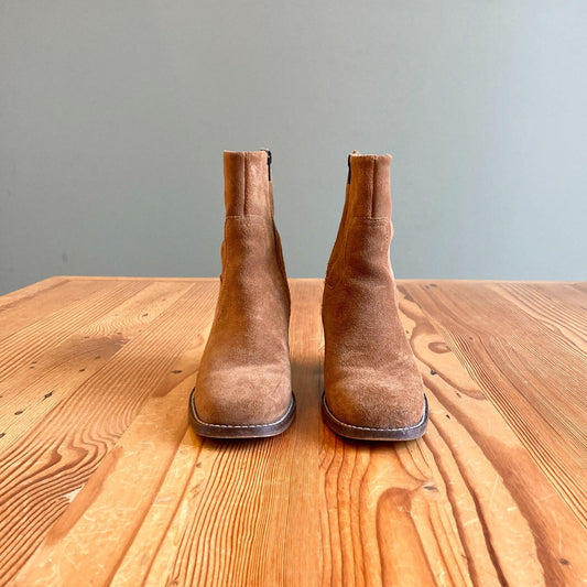 6 - Patina Portland Leather Brown Suede Square Toe Stacked Heel Boots 1104JU