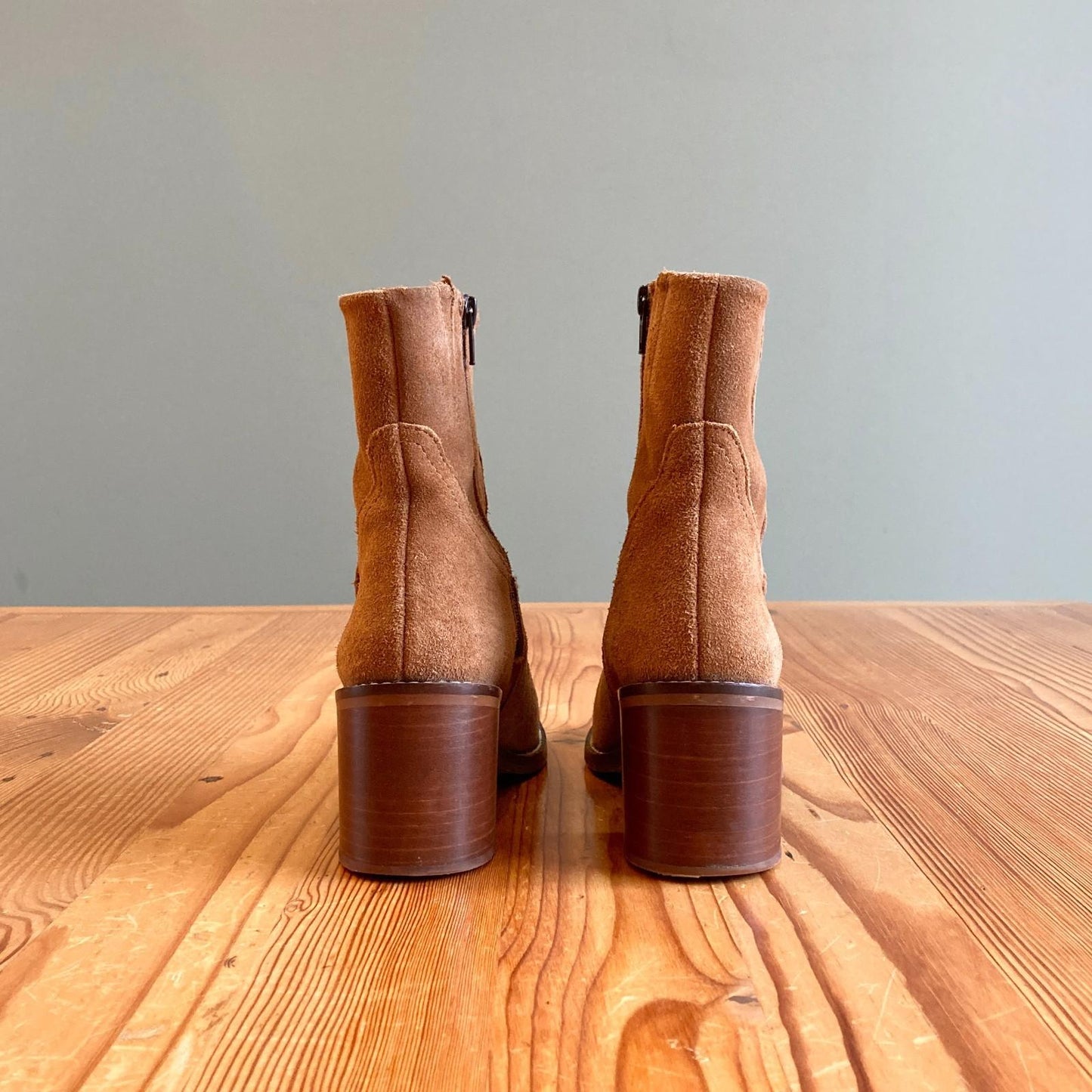 6 - Patina Portland Leather Brown Suede Square Toe Stacked Heel Boots 1104JU
