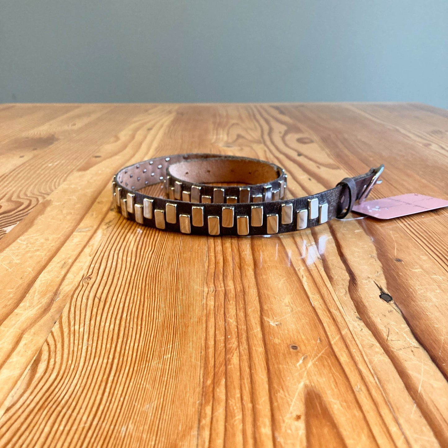 32 - Calleen Cordero Bronze Crackled Leather w/ Silver Metal Studded Belt 0224DM