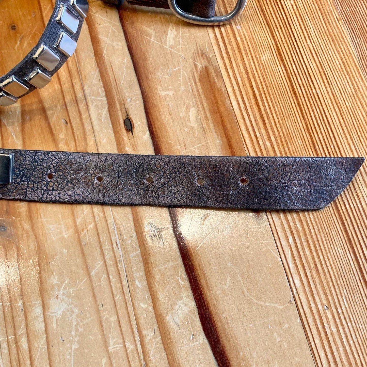 32 - Calleen Cordero Bronze Crackled Leather w/ Silver Metal Studded Belt 0224DM