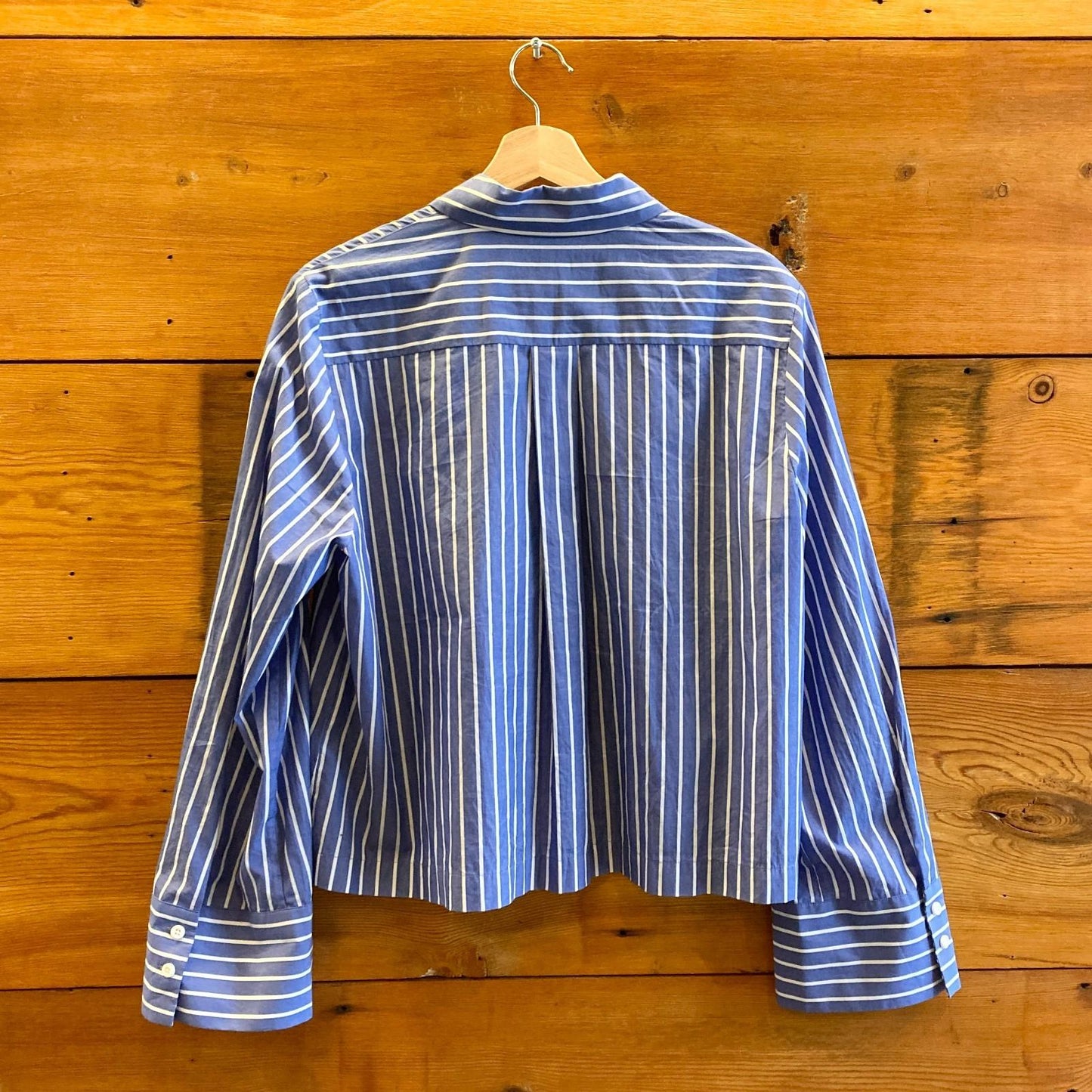S - Baum und Pferdgarten Blue Striped Women's Ruffle Button Down Shirt 1108AW
