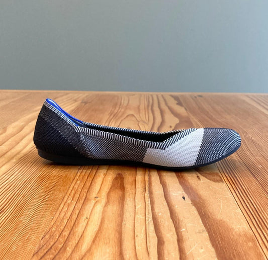 6 - Rothy's Black White Block Plaid Captoe The Flat Ballet Shoes 1107MJ