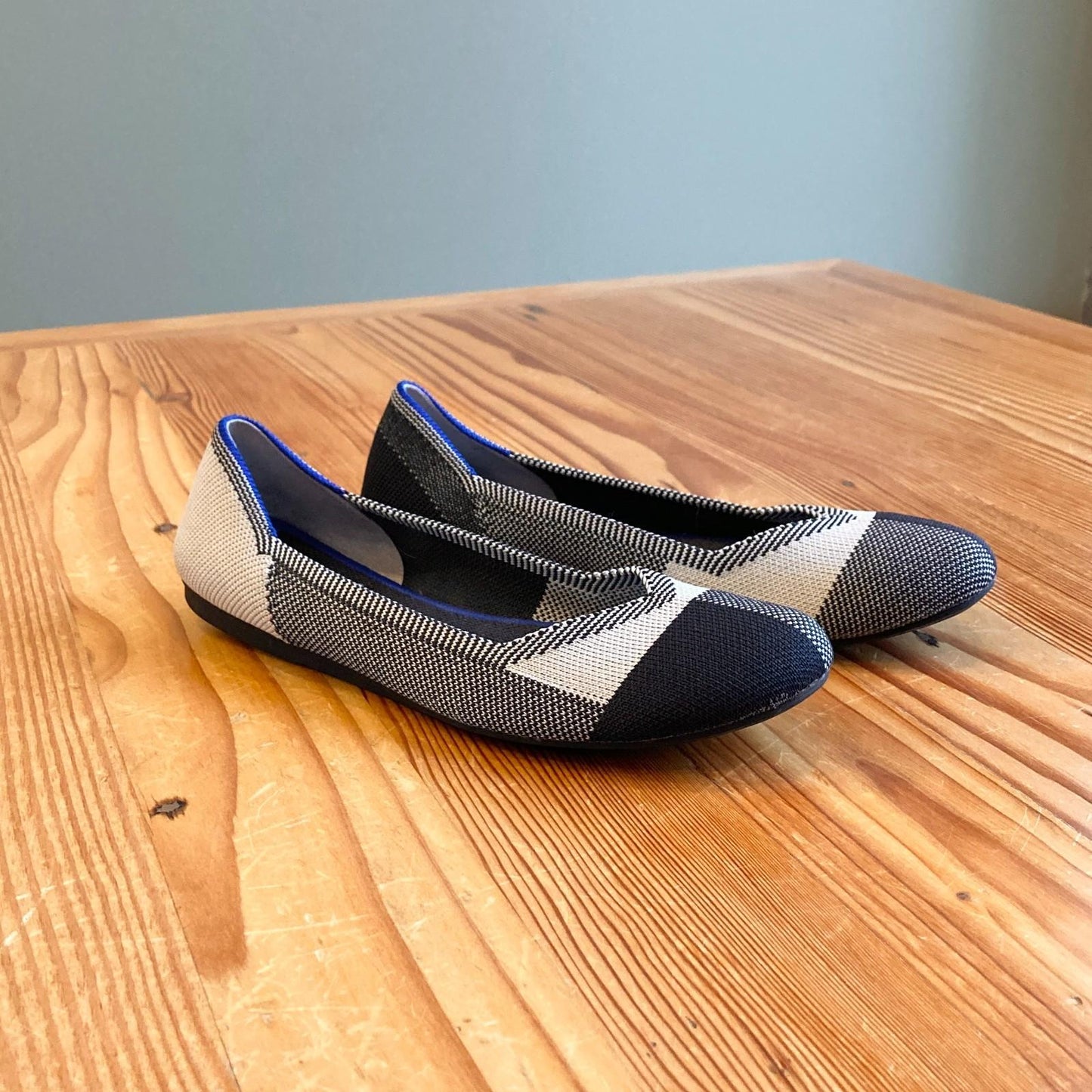 6 - Rothy's Black White Block Plaid Captoe The Flat Ballet Shoes 1107MJ