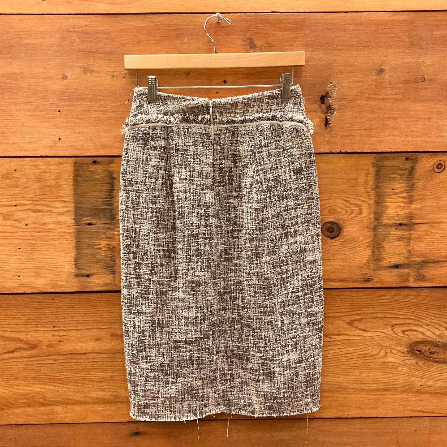 2 - Zac Posen Brown White Silk Tweed Pencil Wiggle Midi Skirt 0426CR