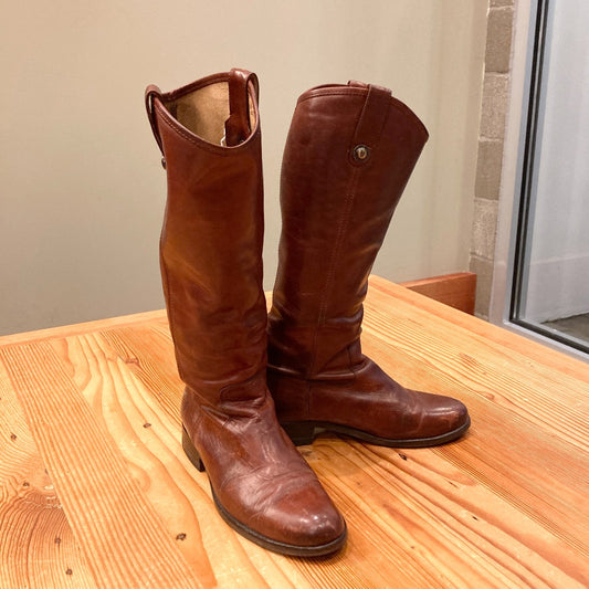 8 - Frye Brown Leather Melissa Button Vintage Womens Riding Boots 1110SP