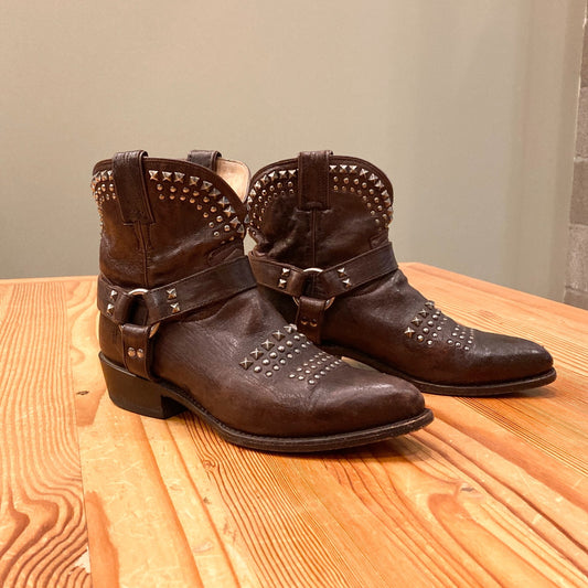 9.5 - Frye Dark Brown Leather Studded Billy Biker Short 76175 Boots 1111KF