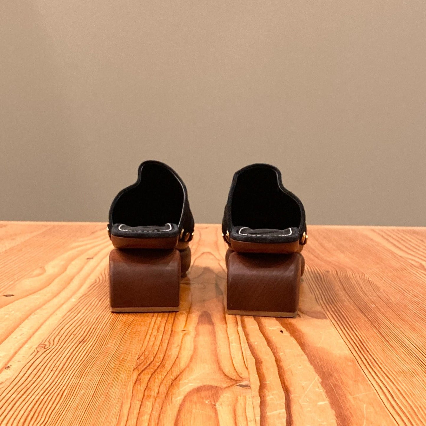 38 / 7.5-8 - STAUD Black Suede Rhodes Wood Platform Clogs Shoes 0426CR