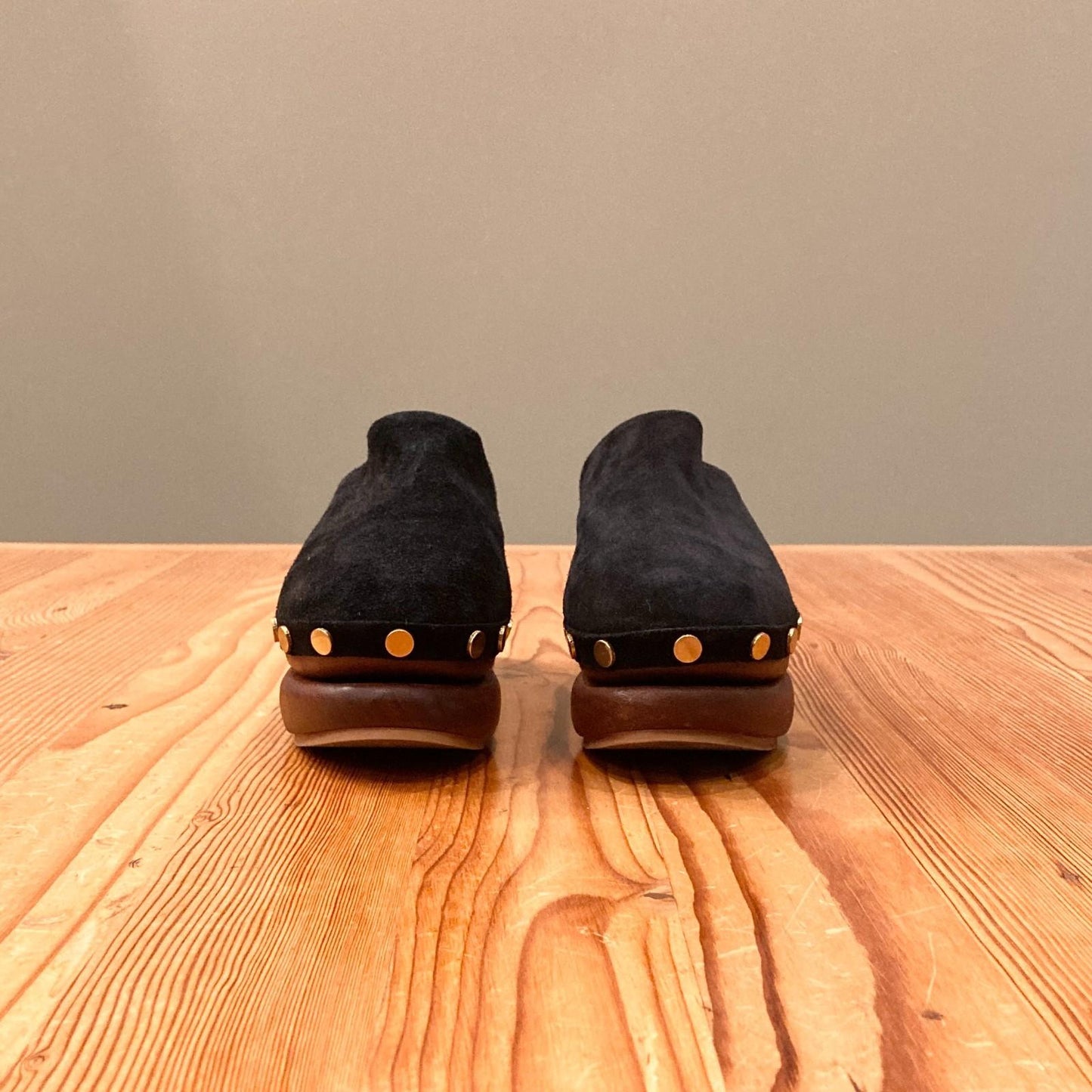 38 / 7.5-8 - STAUD Black Suede Rhodes Wood Platform Clogs Shoes 0426CR