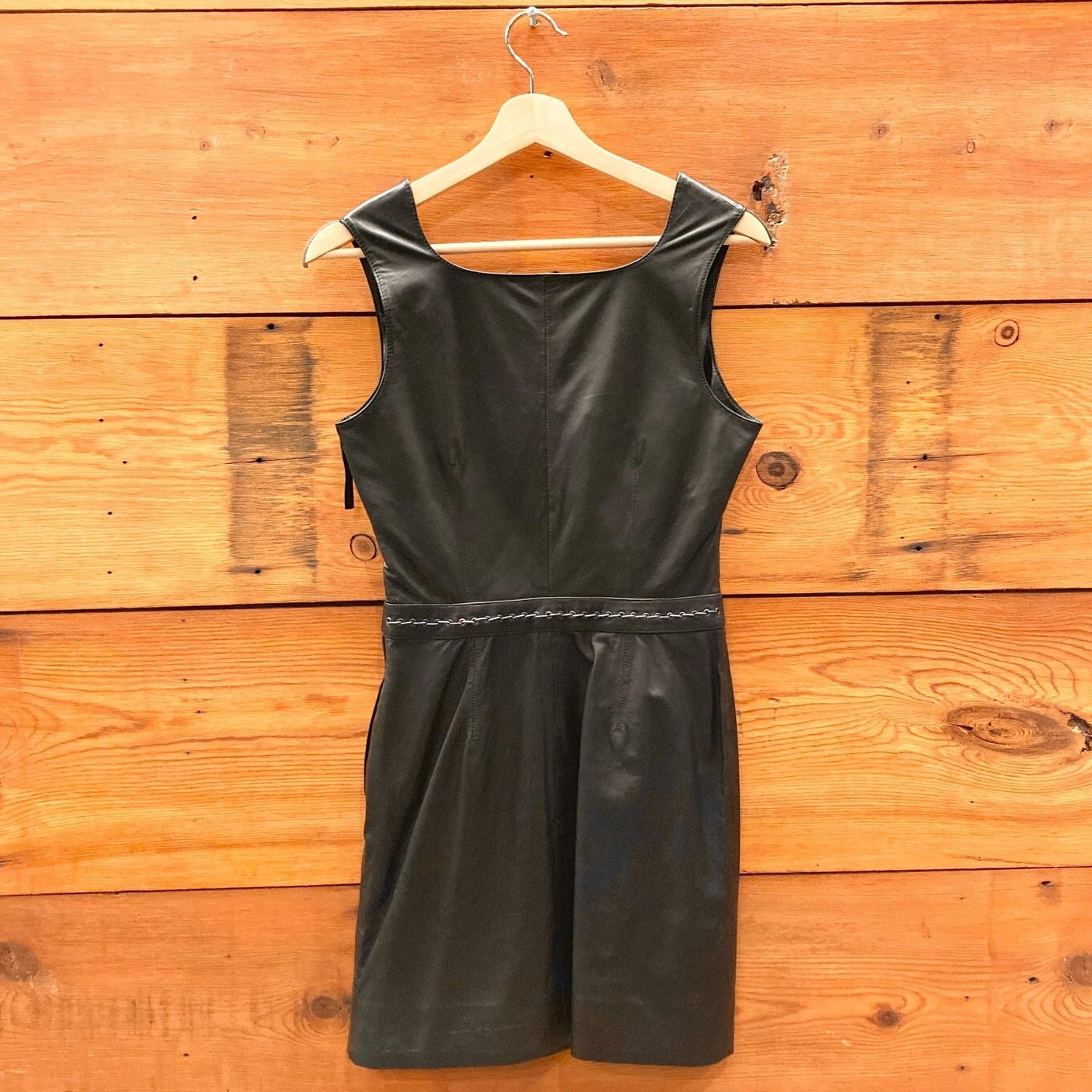 S - Diesel Black Leather Sleeveless Vintage Lined Mini Dress 1111ES