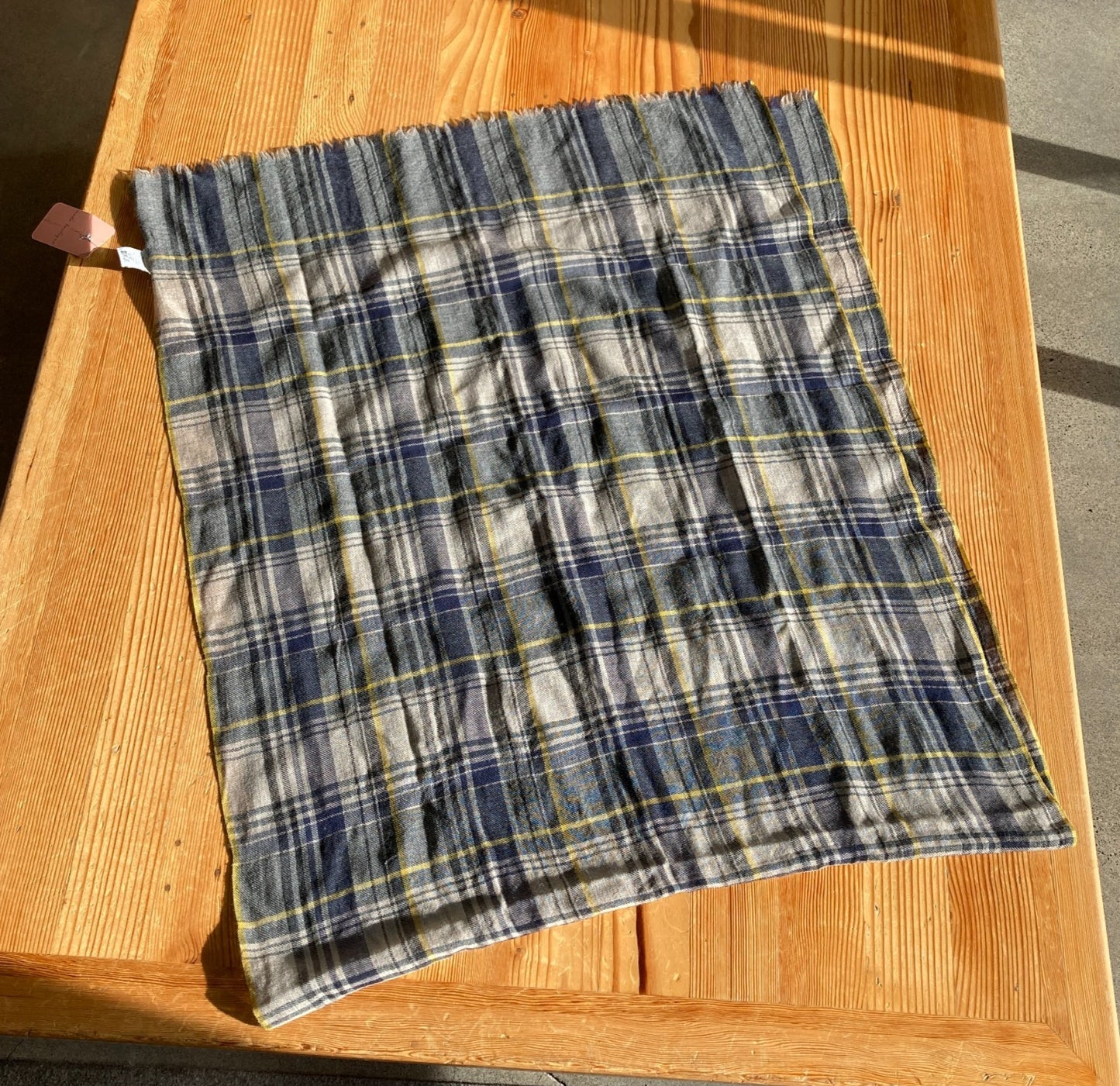 Hartford Blue Plaid Print 100% Wool Frayed Edge Scarf 4427SC