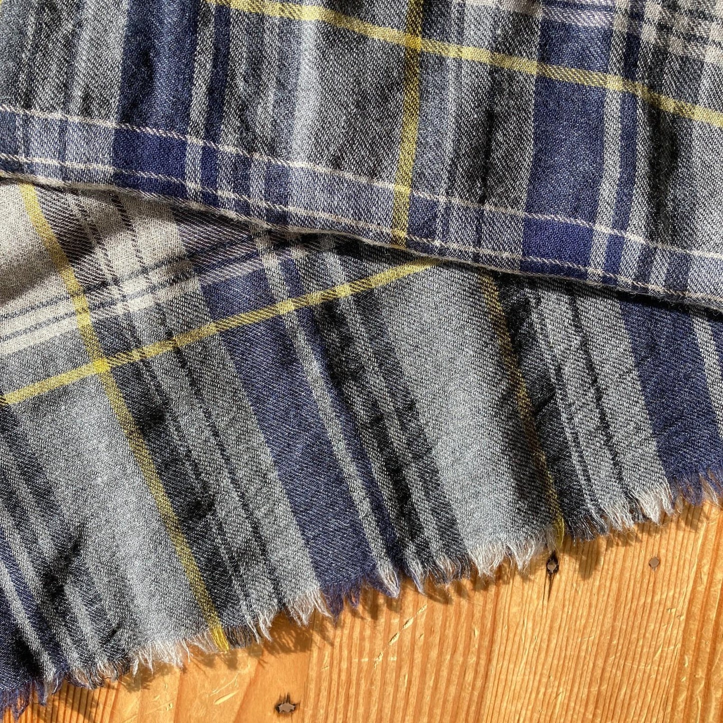 Hartford Blue Plaid Print 100% Wool Frayed Edge Scarf 4427SC