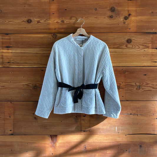 38 - Pomandere Pearl Gray NEW $625 Textured Jacket w/ Tie Belt 4427SC