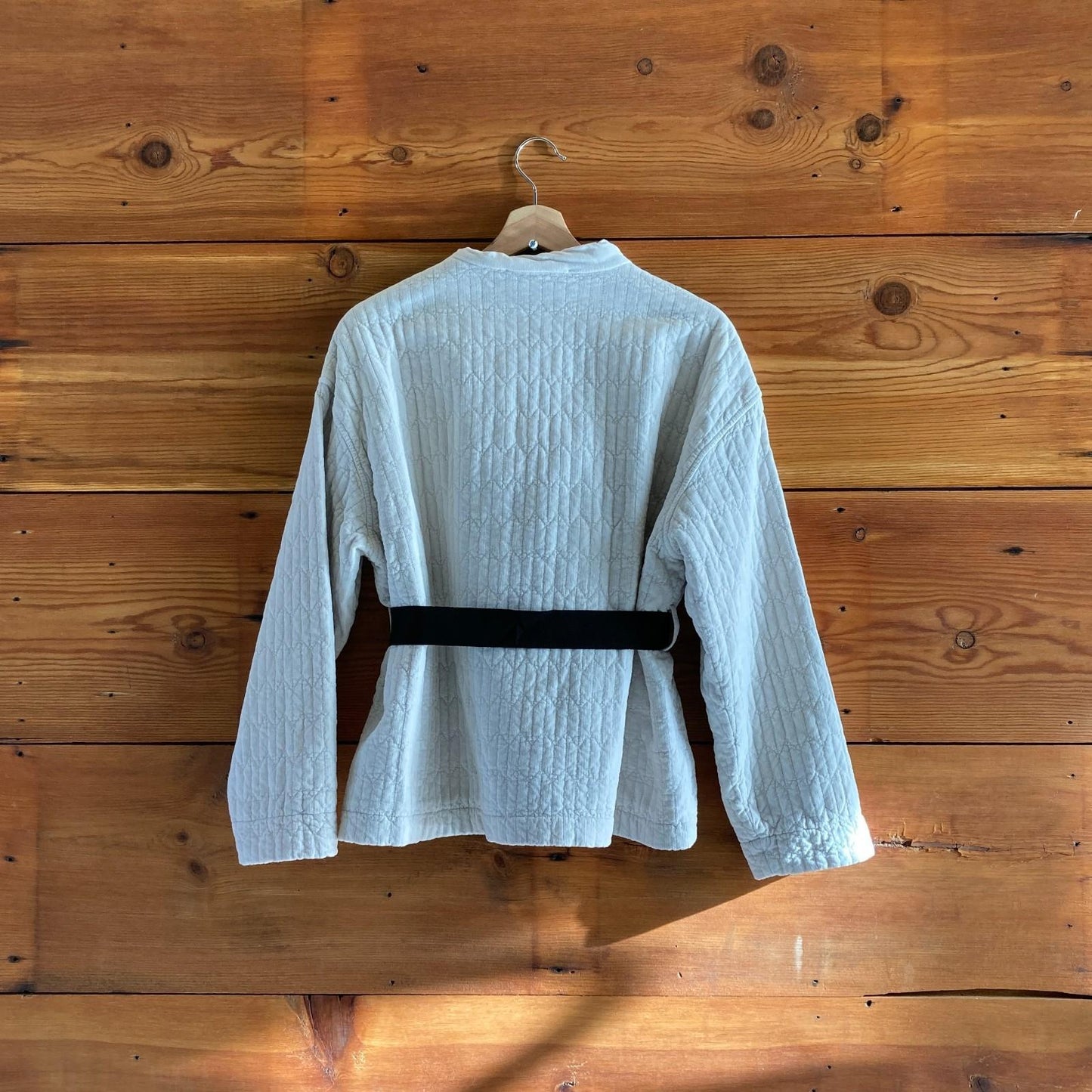 38 - Pomandere Pearl Gray NEW $625 Textured Jacket w/ Tie Belt 4427SC