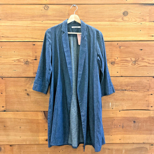 XS / S - Ali Golden Dark Chambray Denim Light Open Front Lagenlook Jacket 0505MP
