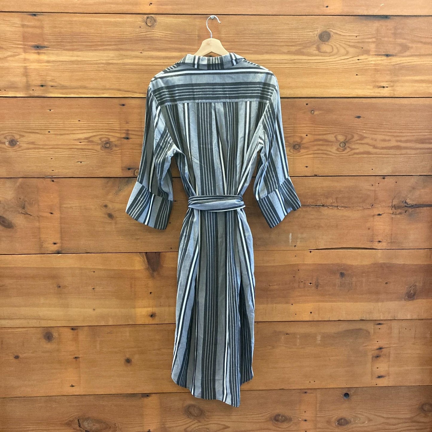 2 / M - Jarbo Black Gray White Striped NEW Belted 1/2 Sleeve Shirt Dress 4427SC