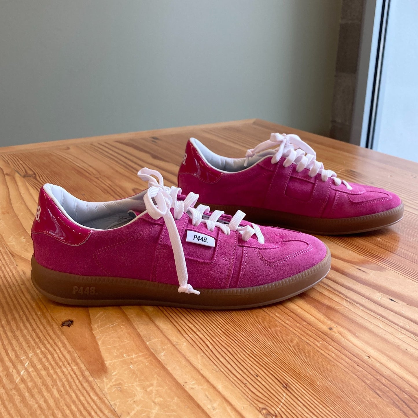 39 / 8.5 - P448 Punch Pink Suede Low Lace Up Monza Sneakers Shoes 4427SC