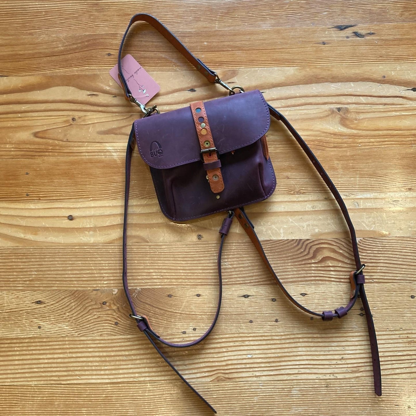 LADYBUQ Dark Purple Leather Crossbody Backpack Convertible Rucksack Bag 0606RO