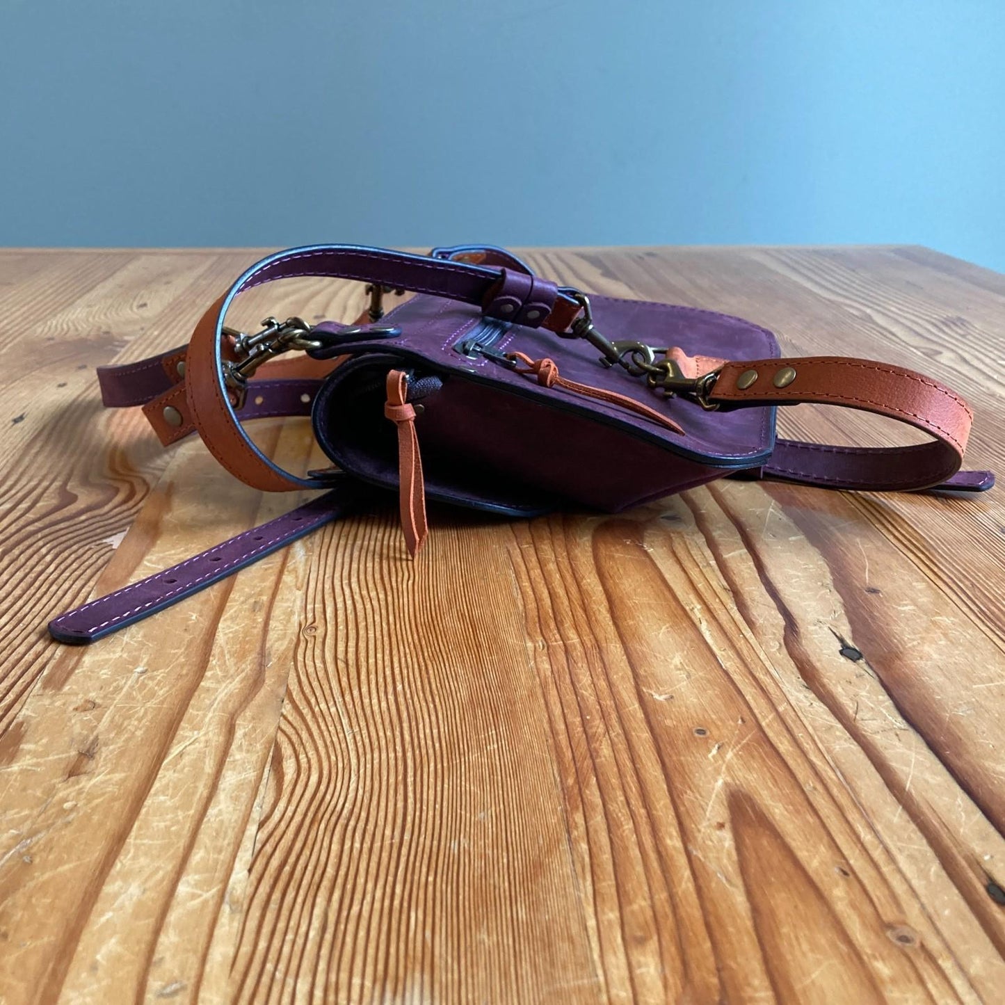 LADYBUQ Dark Purple Leather Crossbody Backpack Convertible Rucksack Bag 0606RO