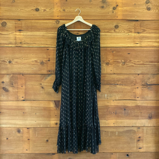 S - Peruvian Connection Black Metallic Gold Flecked Print Lancaster Dress 1117DB