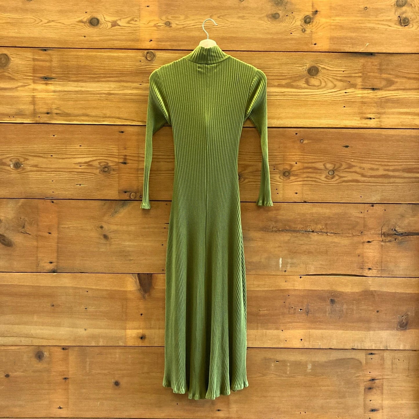 M - Mara Hoffman Olive Green Flo Rib Knit Long Sleeve Tie Front Dress 0410KB