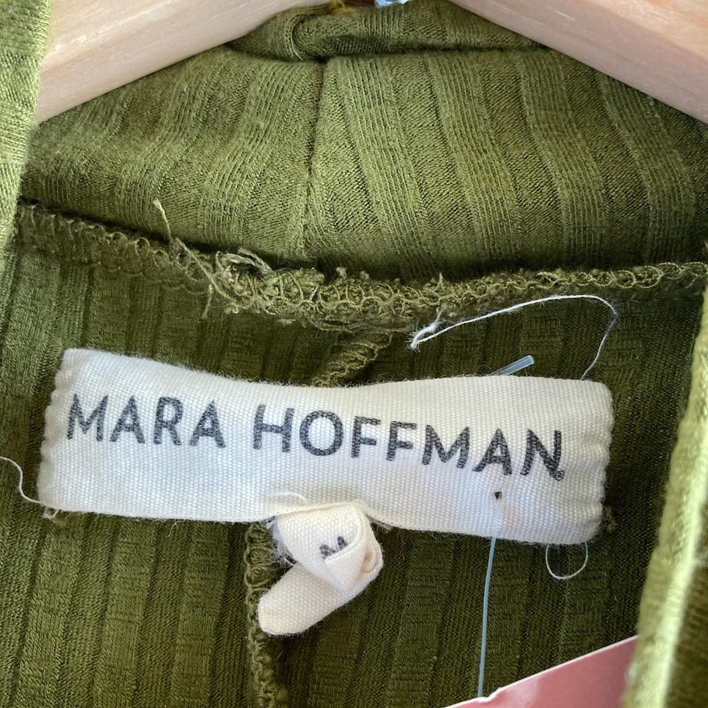 M - Mara Hoffman Olive Green Flo Rib Knit Long Sleeve Tie Front Dress 0410KB