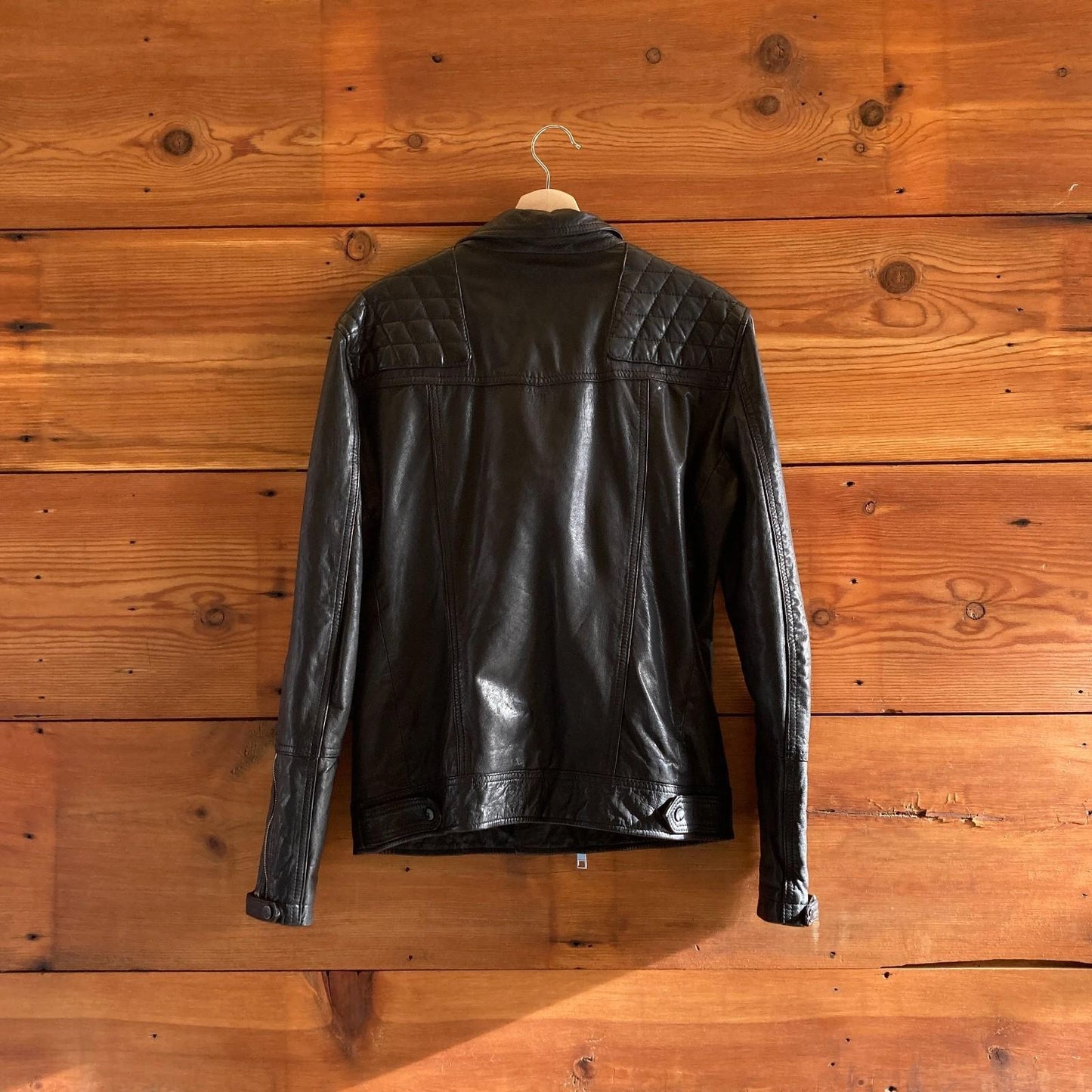 S Mens - AllSaints Black Kushiro Leather Slim Fit Biker Jacket 1120SM