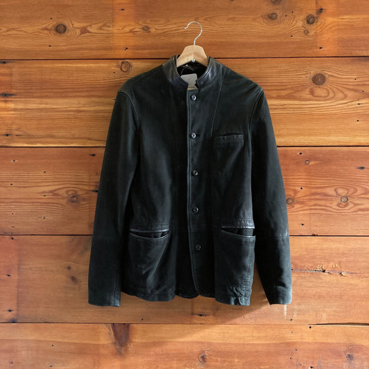 XS Mens - AllSaints Black Headen Leather Double-Layered Blazer Jacket 1120SM