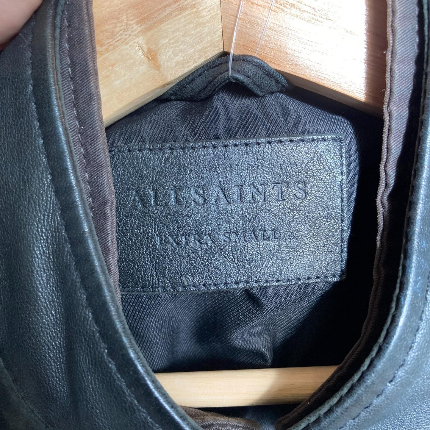 XS Mens - AllSaints Black Headen Leather Double-Layered Blazer Jacket 1120SM