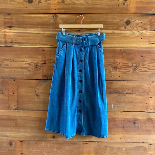 10 - Isa Arfen Denim Wide Belted Button Up Midi Length Jean Skirt 0804MS