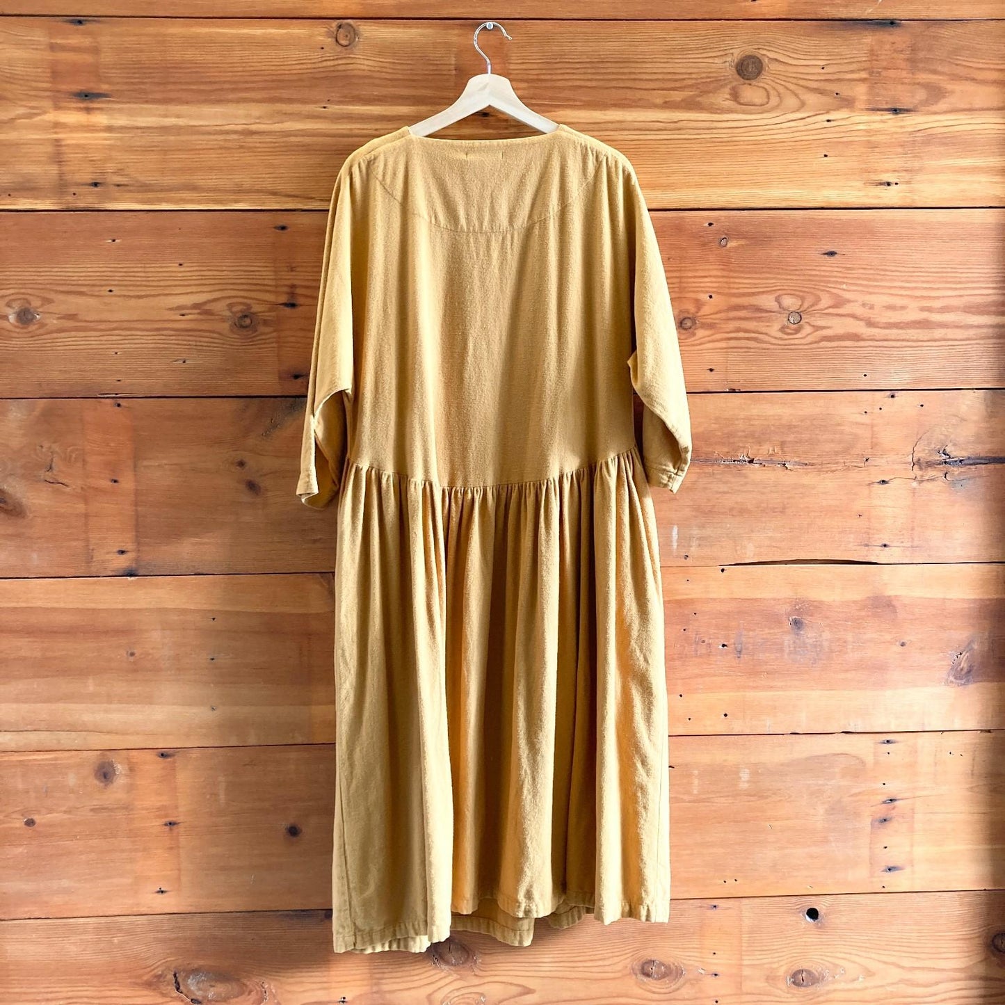 XS - Black Crane $199 Gold Cotton Flannel Midi Maxi Easy Dress 0804MS