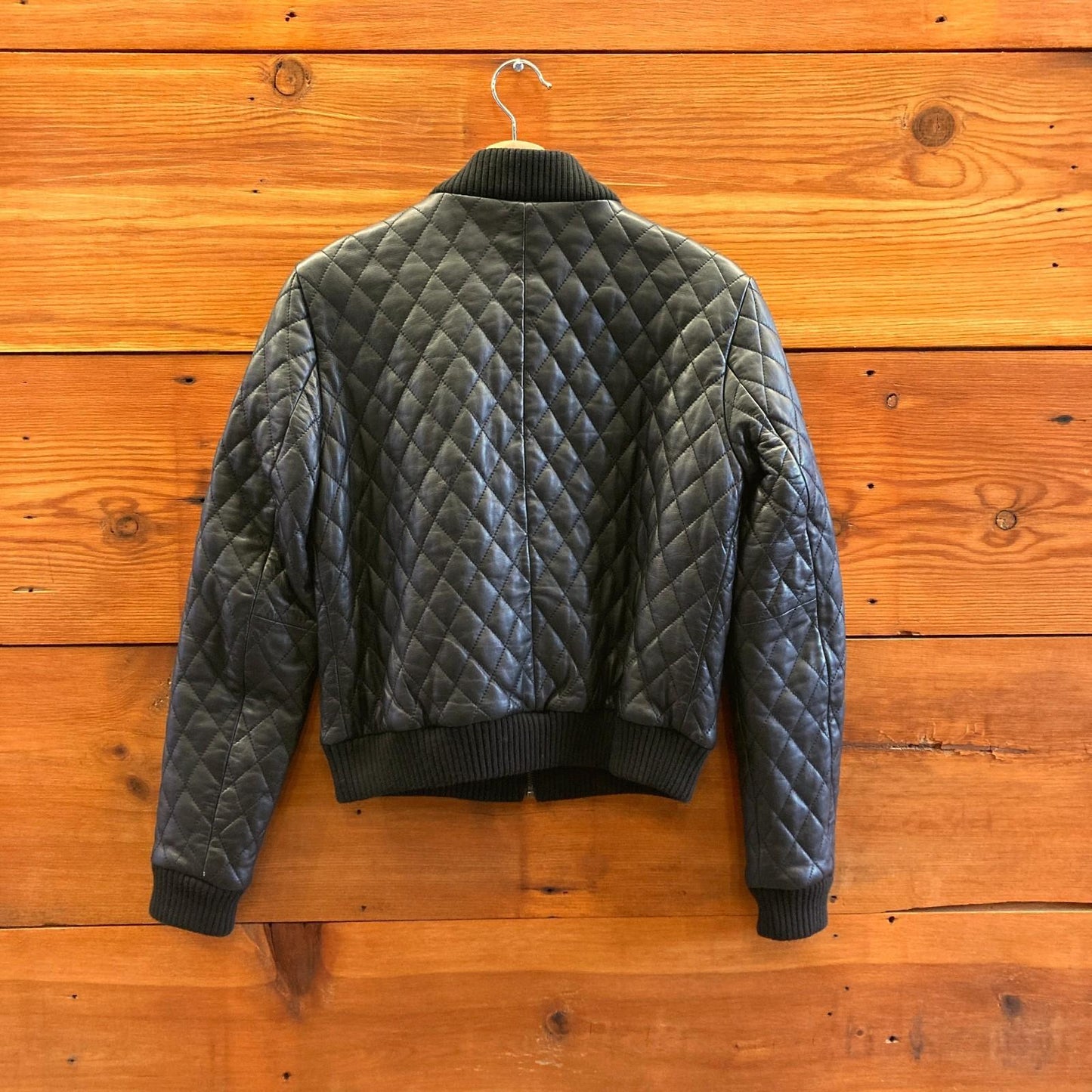 P / XS - Artelier Nicole Miller Black Quilted Lamb Leather Bomber Jacket 1125RS